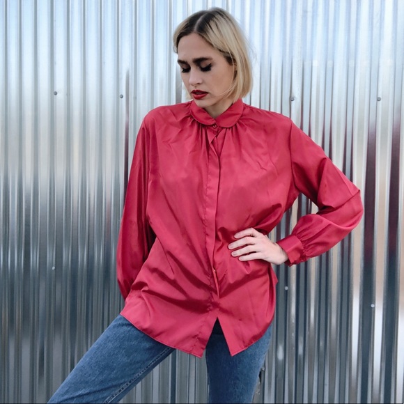 [Vintage] Silky Collared Button Up Blouse - Picture 7 of 7